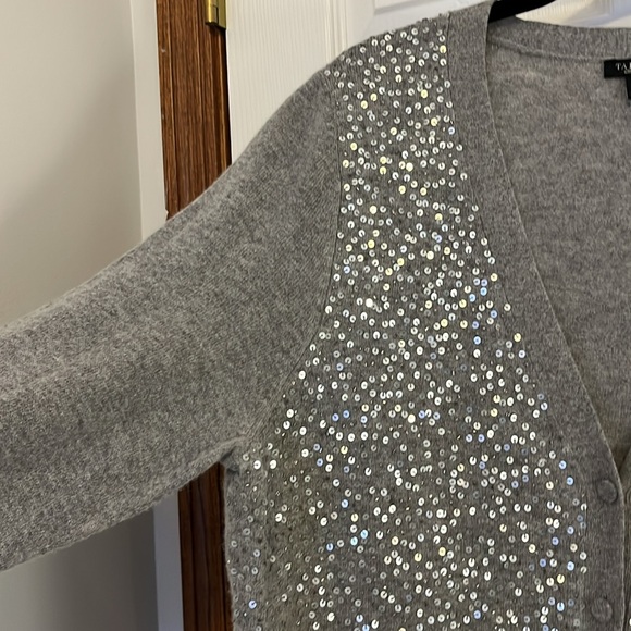 Talbots Gray Wool Blend Cardigan with Silver Sparkly Front - Women’s Size XL - Picture 2 of 11